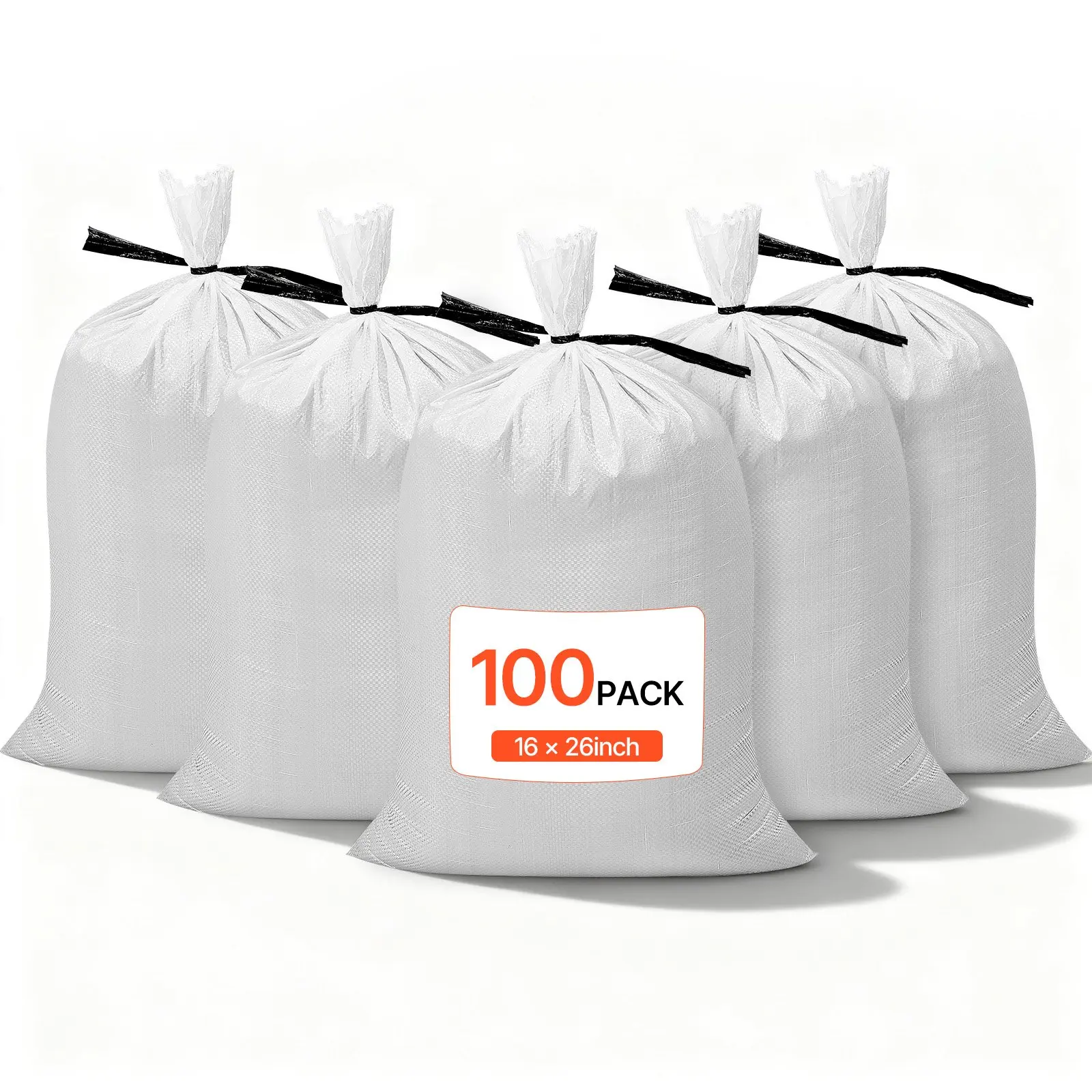 【Summerfinds】VEVOR 100-Piece Synthetic Heavy-Duty Woven Polypropylene Plastic Sandbag Emergency Kit, 16x26 in Leak-Proof Empty Sacks with Ties, 50lb Capacity, Tear-Resistant, UV-Resistant Multifunctional Flood Protection Storm Defense Hand Tool Kit