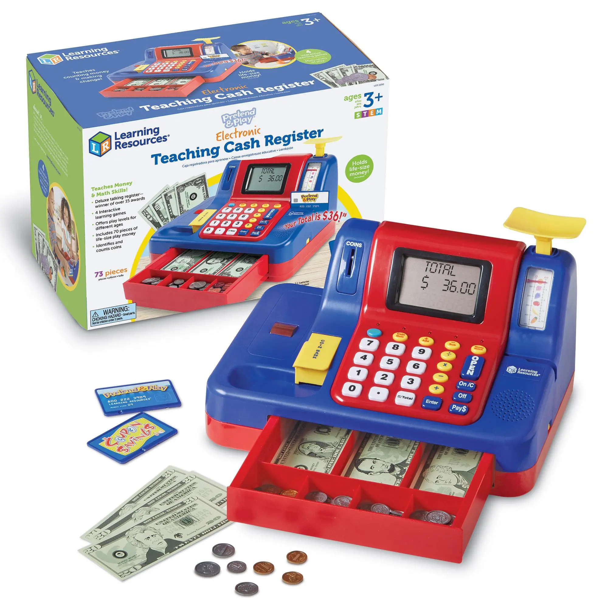 Learning Resources Pretend & Play Teaching Cash Register - Math Games, Shopping Grocery Store Playset, Fine Motor Skills