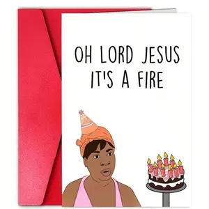 1pc Fun Birthday Card With Envelope, 'Oh Lord Jesus, This Is A Fire', Small Business Items, Birthday Decorations, Fun Party Cards, Humorous Birthday Card, Suitable For Family, Friends, Men And Women, Greeting Card, Funny Dad Card