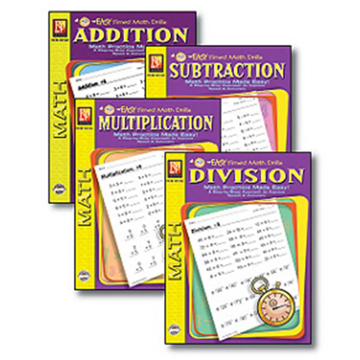 Remedia Publications Easy Timed Math Drills 4-Book Set - School & Educational Office Stationery Supplies, Each 32 Pages, Includes 0-9 Math Facts, 36 Single-Digit Equations