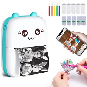 Portable Mini Printer, USB Rechargeable Photo Printer with Print Paper, Bluetooth-compatible Label Printer for Learning Graphic, Diagram, Photo, DIY