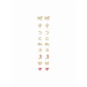 Cider 9 PAIRS HORSE & MOON & STAR & BUTTERFLY STUD EARRINGS SET