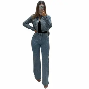 Diamond Jeans - Denim Pants with Rhinestone Detail for Women Streetwear Trouser Bottom