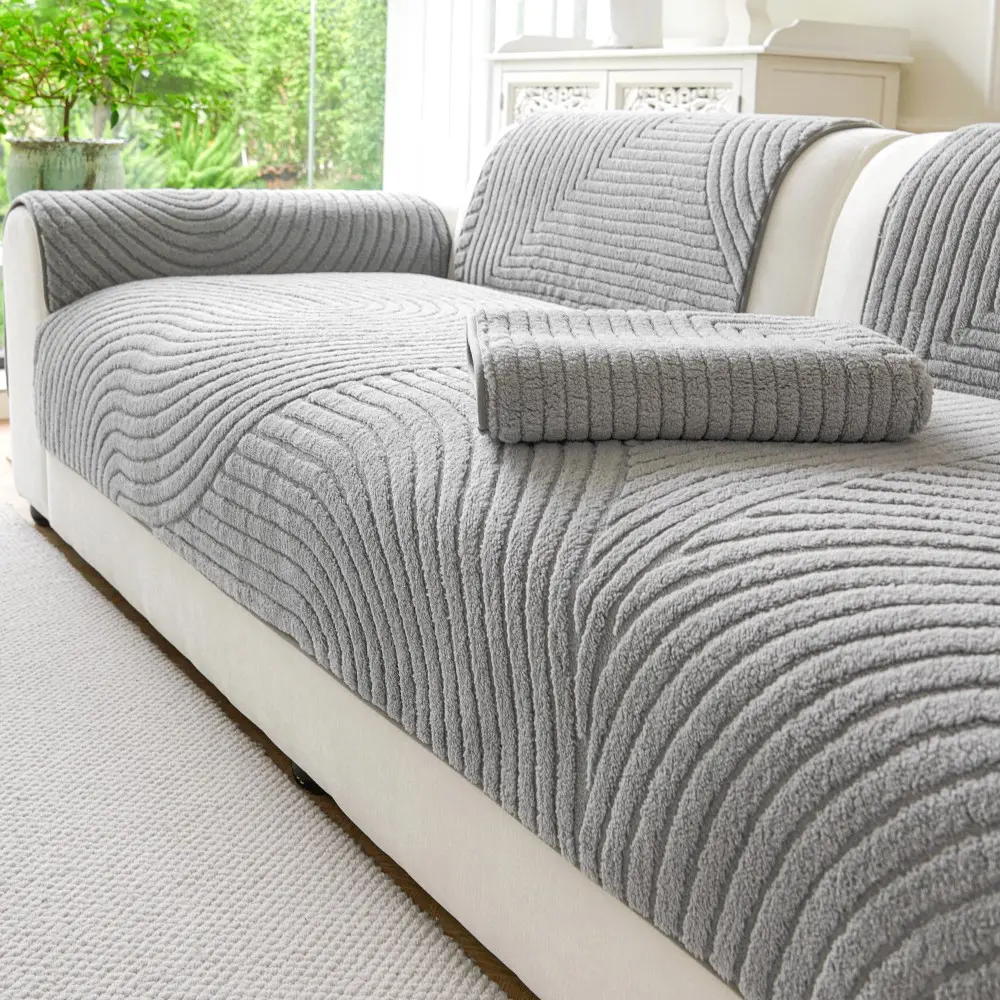 1pc Modern Stylish Simple Solid Color Curved Sofa Cover, Washable Sofa Slipcover, Soft Skin-Friendly Non-Slip Pet Friendly, Easy to Clean Sofa Cushion, Soft Sofa Protector