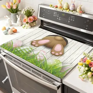 Easter Soft Electronic Stove Panel Protector Pad, Rabbit Egg Flower Design, Scratch Resistant, Easy to Clean, Multi-Purpose Kitchen Cover, Griddle Mat, Kitchen Decorative Placemat