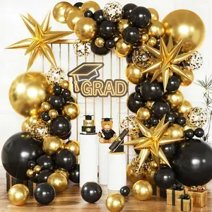 Black and Gold Balloons Arch Kit with Black Gold Confetti Balloons for 2026 Graduation Decorations Class Grad Men Birthday Party Prom Retirement Masquerade Anniversary Party Decorations