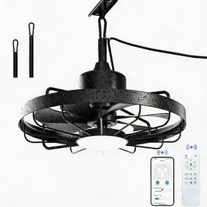 20 Inch IP65 Waterproof Outdoor Ceiling Fan With LED Light, 6-Speed Remote Control Bi-directional Rotation Cage Fan, Dimmable LED For Garden Porch Pergola