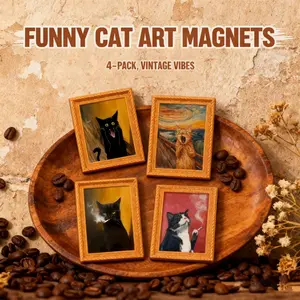 Cute Bamboo Cat Fridge Magnets - 4Pcs Retro Smoking Cat Art| Perfect Home Office Decor & Holiday Gift