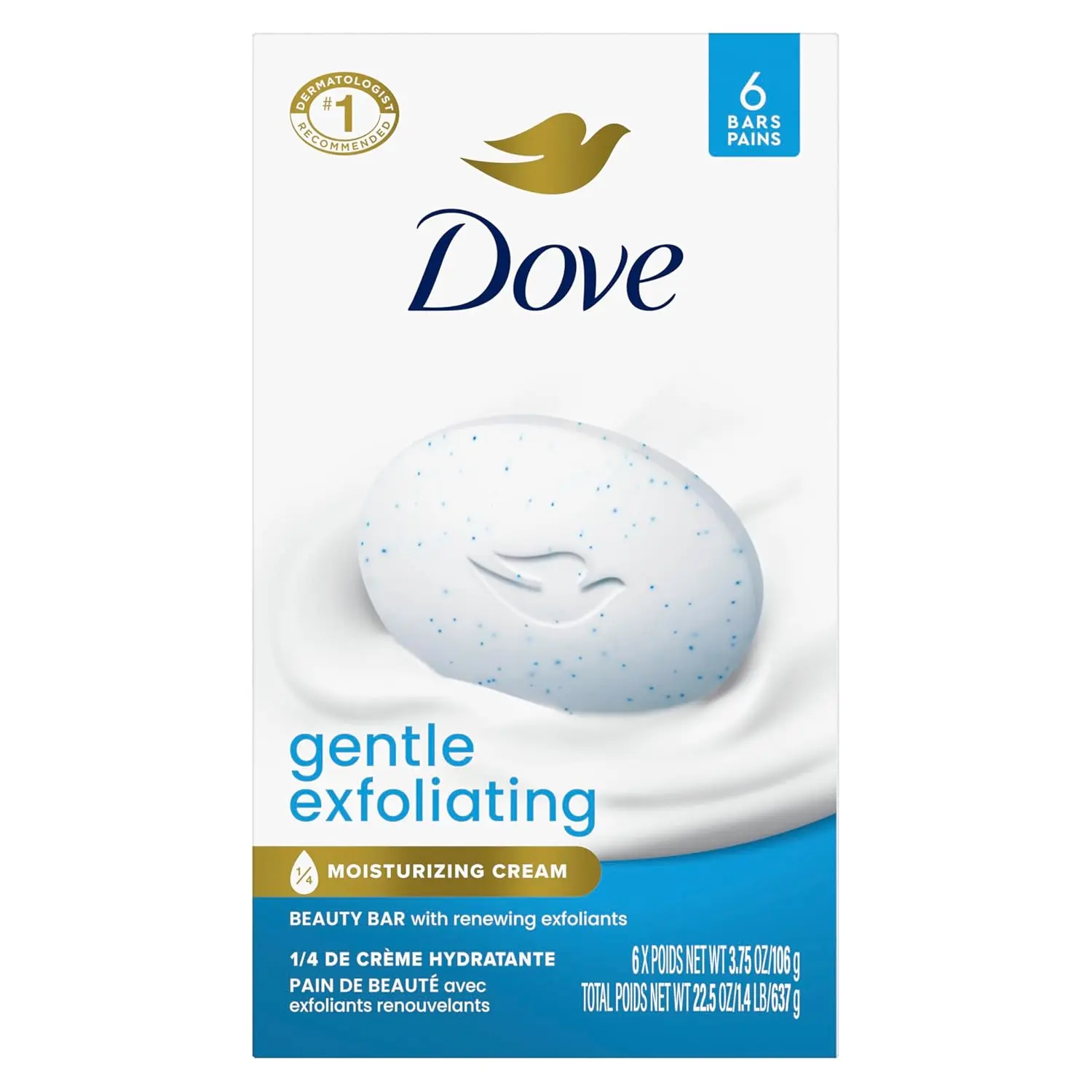 Dove Gentle Exfoliating Beauty Bar, Moisturizer Cleanser, 12-Count 3.75 oz Hydrating Bath & Body Care, Cleansing Formula More Moisturizing Than Regular Bar Soap for Softer Smoother Skin, Sensitive Skin, 3.75Oz, Body, Hands, Fragranced Bar