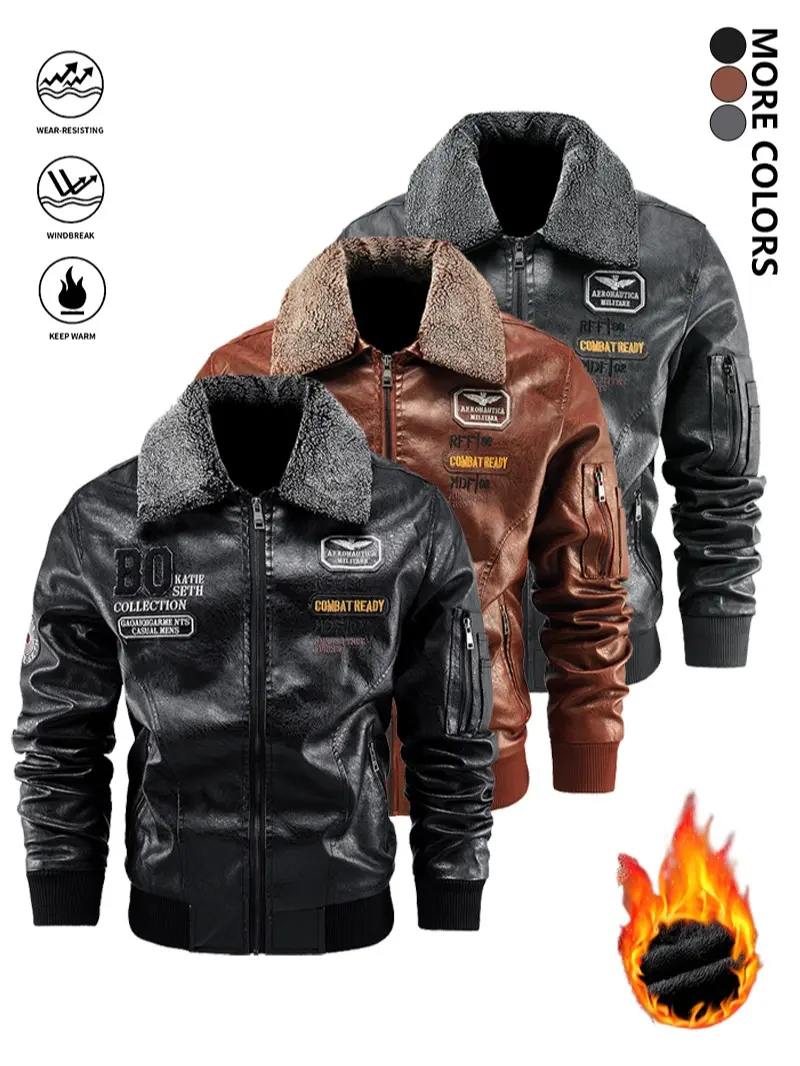 LIFE KEEPS MOVING — men’s PU leather jacket with a distinctive style; unisex design with hood and faux fleece lining; fashionable buttoned zip-up jacket suitable for everyday winter wear and special occasions; elegant casual men’s jacket.