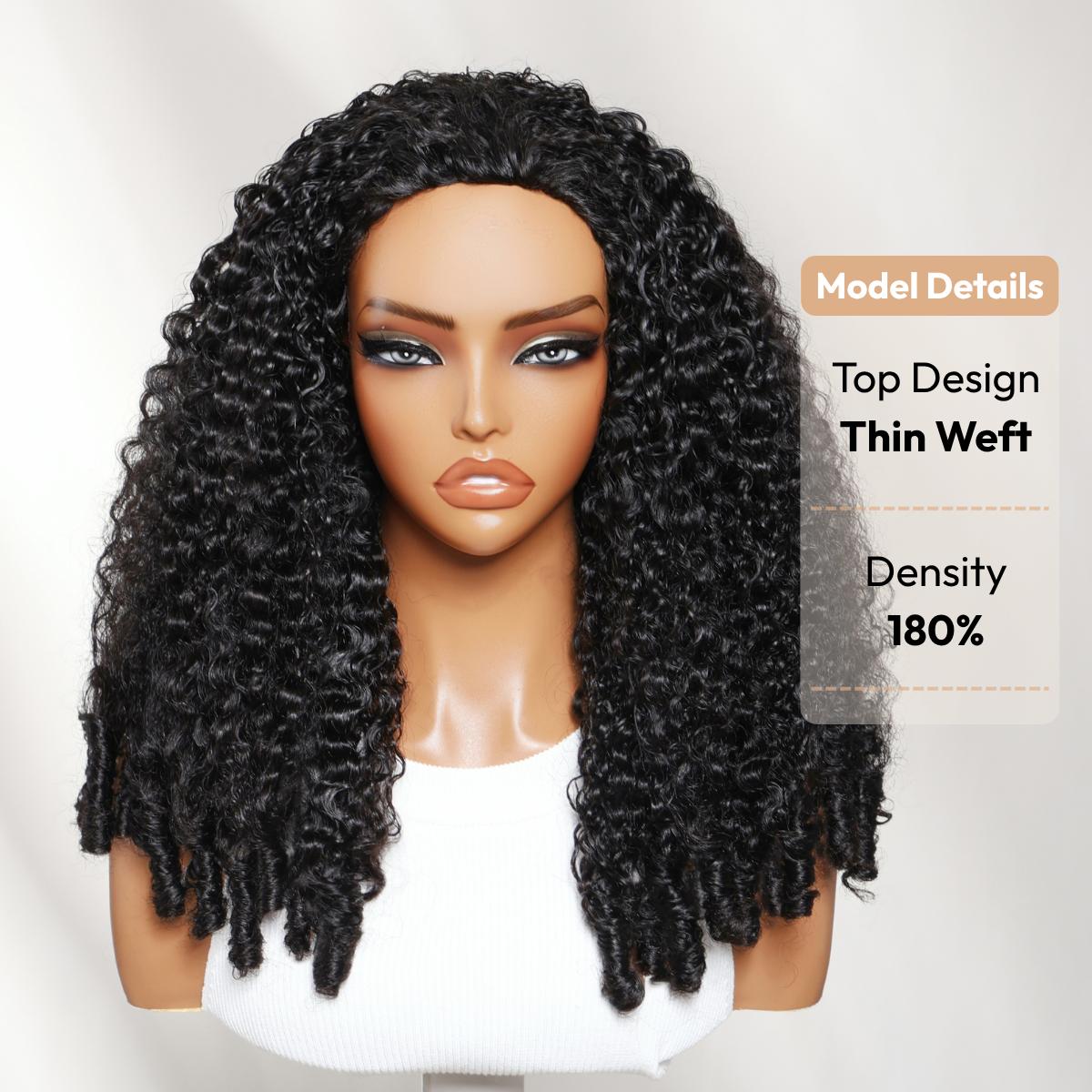 UNice MeltLine Half Wig Burmese Curly with Finger Coily Ends Glueless Seamless Human Hair Wigs 2 Top Design Options Pre Braided Thin Weft Summer Wig No Slip Beginner Friendly