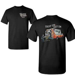 Treat Em and Yeet Em T-Shirt, Funny EMT Ambulance Graphic, 2 Sides, Soft Cotton Blend Shirt, First Responder Humor Gift for Men & Women