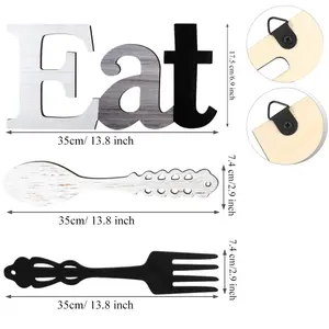 1 Set Eat Sign, Fork and Spoon Wall Decor, Rustic Wood Decoration, Cute Eat Letters for Kitchen and Home, Decorative Hanging Wooden Letters, Country Wall Art for Room (Stylish Colors)