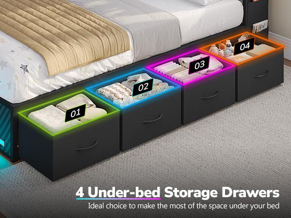 Hasuit L-Shaped Corner Bed Frame - Leather Upholstered with Pull-Stitch Detailing, 4 Storage Drawers, LED Light, Metal Legs, 500lbs Load Capacity, Convertible Daybed (Esports Style)