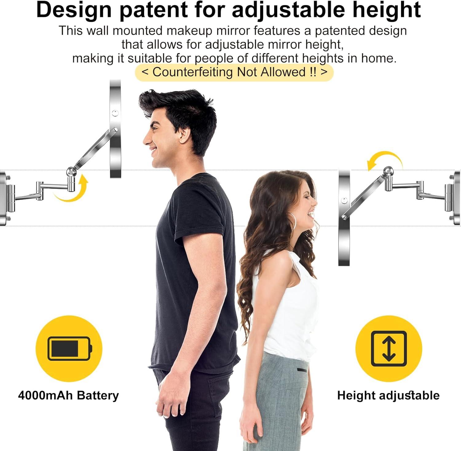 9" Wall Mounted Lighted Makeup Mirror,4000mAh Rechargeable Double Sided 1X/10X Magnifying Mirror with Light,3 Color Lights,Touch Dimmable,Extended Arm 360 Rotation Wall Mounted Makeup Mirror 9" Wall Mounted Lighted Makeup Mirror,4000mAh Rechargeable Double Sided 1X/10X Magnifying Mirror with Light,3 Color Lights,Touch Dimmable,Extended Arm 360 Rotation Wall Mounted Makeup Mirror