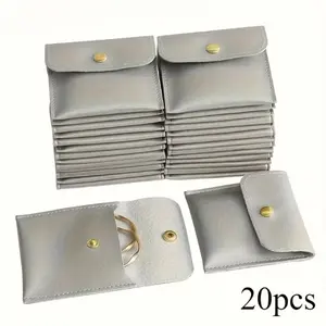 20pcs Faux Leather Jewelry Pouches, Snap Closure Storage Bags, Luxurious Gift Bags for Earrings, Necklaces, Bracelets, Rings