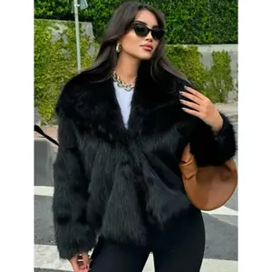 Women's artificial fur coat, winter coat, warm plush long sleeved coat, luxurious fluffy jacket, lapel fur jacket, street wear, artificial fur coat for womenRAIMENTRY