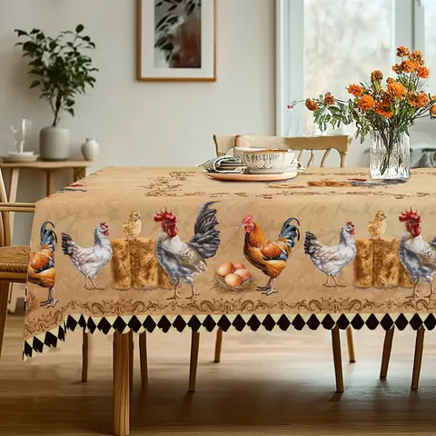 XEXSIN 1pc Decorative Country Rustic Rooster All-Over Print Rectangle Tablecloth - Durable Polyester, Festive Brightening Covers, Dress Up Dining Rooms/Patios/Cafes, Picnic-Ready Family Gatherings Home Linens