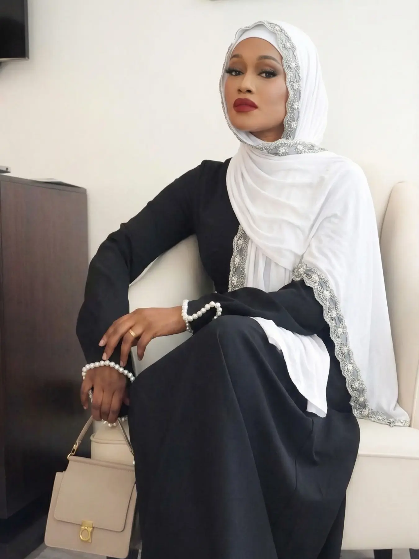 Women Floral Eyelet Lace Edge Headscarf Hijab Wrap For Muslim, Elegant Modal Jersey Turban, Breathable Long Shawl for All Seasons