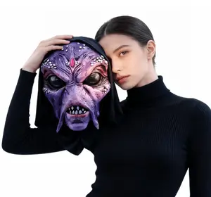 Mysterious-Purple-Alien-Monster-Mask  Alien Curse Witch Alien Mask Latex movie hybrid creature headgear Adult cross-dimensional horror gear sci-fi party mask halloween favor supply