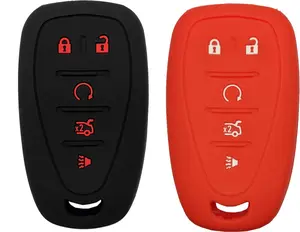 Smart Key Fob Cover Case Protector Fit for Chevy Malibu Camaro Trax Traverse Sonic Cruze Volt Equinox Spark Bolt EV Keyless Entry Remote Fob Skin Jacket Holder (1 Black with Red + 1 Red)