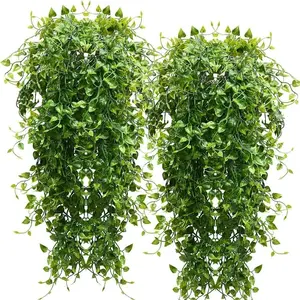 Artificial Hanging Plants 4pcs 33Inch Fake Decorative Wall Plant Faux Eucalyptus Leaves Ivy Swag UV Resistant Plastic Greenery Indoor Outdoor Home Garden Wedding Jungle Party Patio Office Shelf Decor