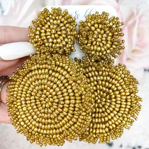 Beaded Disc Earrings: Gold