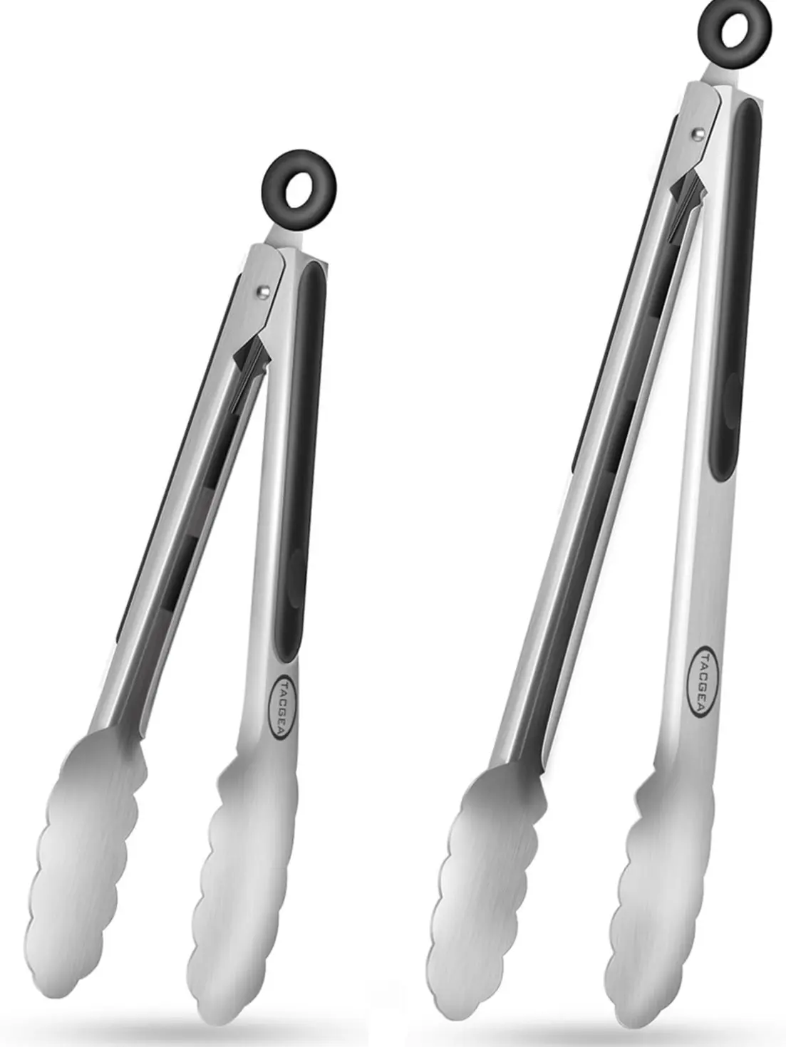 2-Piece Stainless Steel Kitchen Tongs Set | 9" & 12" Silicone-Tipped Cooking Tongs with Non-Slip Grip | Locking Food Tongs for Grilling, BBQ, Cooking & Serving