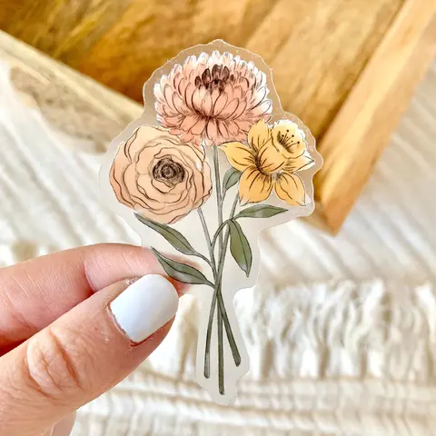 Elyse Breanne Design Daffodil & Chrysanthemum Floral Decal Door Sticker - 3x2 inches, Self Adhesive, Easy-Remove, Waterproof, Stickers for Cars, Dishwasher Safe, Home Decor Use