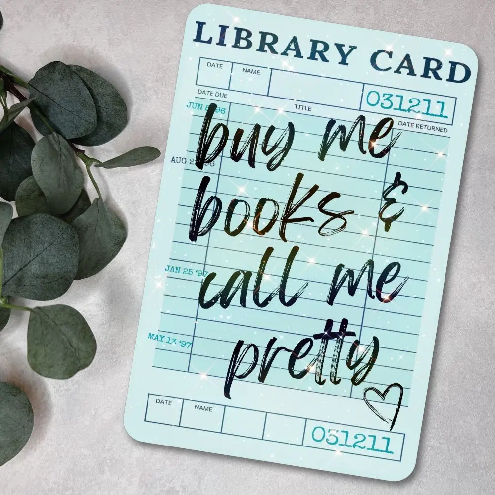 Blue Vintage Library Card Holographic Cardstock Clear Case Insert for Kindle | Buy Me Books and Call Me Pretty | Romance Book Lover Gift | Bookish Stickers for Kindle | Kindle Decorating Accessories | Booktok Smartphone Aesthetic Cover | Pretty Blue