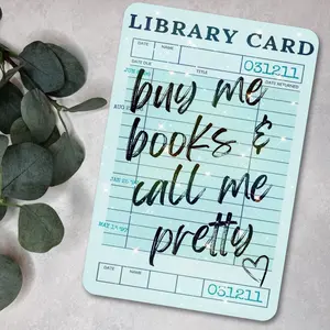 Blue Vintage Library Card Holographic Cardstock Clear Case Insert for Kindle | Buy Me Books and Call Me Pretty | Romance Book Lover Gift | Bookish Stickers for Kindle | Kindle Decorating Accessories | Booktok Smartphone Aesthetic Cover