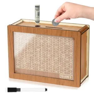 10000 Savings Challenge Box, Money Saver Box 10k Smash, Wooden Digital Save Piggy Bank for Adults Kids, Cash Vault Wooden Savings 10,000 Dollar, Caja De Ahorros, Cashbox Kakeibo