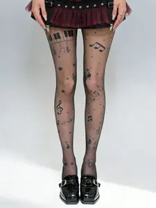 Spring Autumn Stockings, Y2K Style Women's Tight Pants, Semi-Transparent Tights, Elastic Pop Art Print, Comfortable for All Seasons