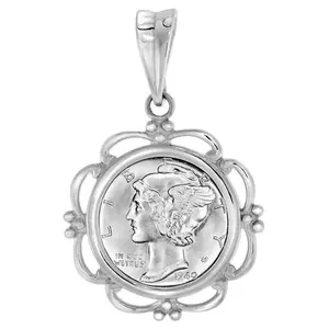 925 Sterling Silver Scalloped Dime Coin Bezel Pendant 18mm Prong Back