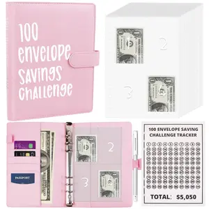 100 Envelopes Money Saving Challenge - A5 Money Saver Budget Binder Book with Cash Envelopes and Numbers, 100-Days of Easy and Funny Ways to Save $5,050 Cash Envelope Challenge Binder, Pink