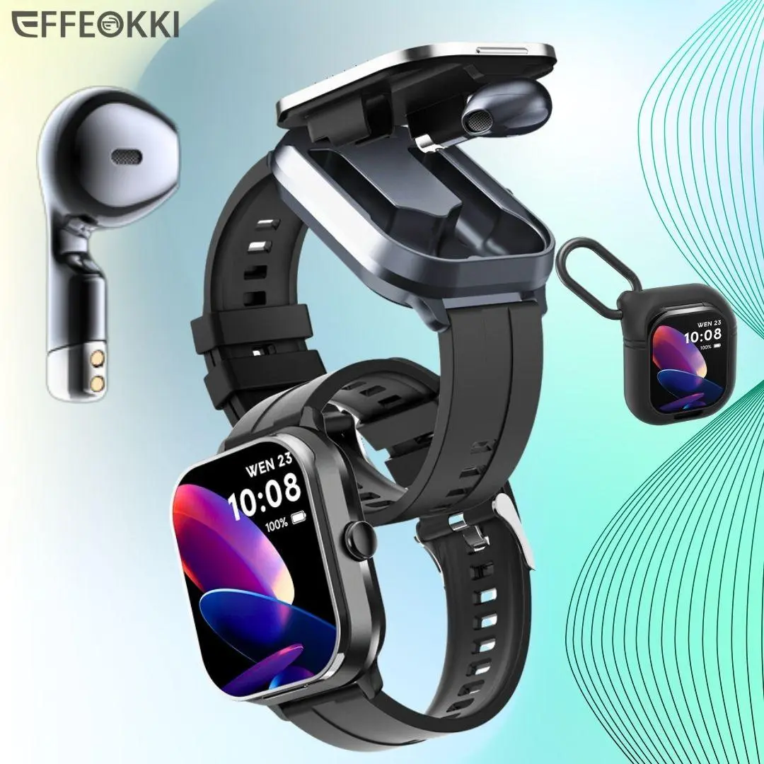 Effeokki 2-In-1 Smartwatch, Multifunctional Sports Tracking Smartwatch, With Earbuds Music Play with Silicone Sleeve 2" NFC Wireless Call Multi Sport Exercise Tracker Compatible with Iphone Android Smartphone Smart Watch for Android