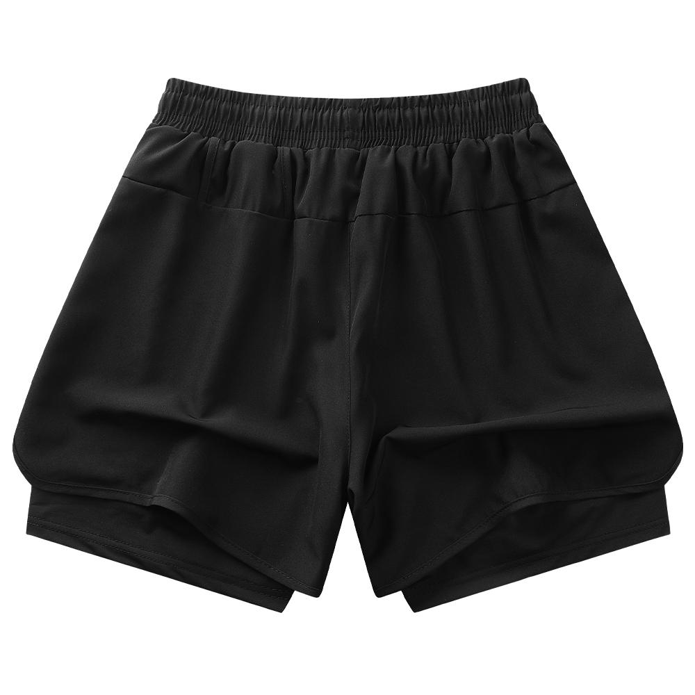 Men's sports fitness shorts, faux two-piece solid color comfortable breathable shorts, men's daily wear casual breathable shorts, 2-pack