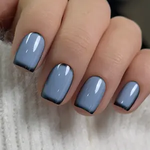 Smoky Grey Press On Nails | CurvLife Nail | 24pcs Short Square Fake Nails | Glossy Gradient Design | Easy Apply, Comfortable & Durable | Daily, Business & Stylish Nail Art