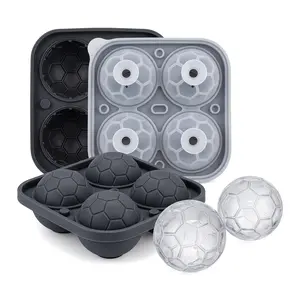 4-Cavity Soccer Ball Ice Cube Mold Silicone Large Sphere Ice Maker for Whiskey Game Day Drinks Perfect for Parties and Events
