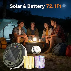 OGERY Solar Outdoor Lights Durable 72.1ft Retractable LED String Lights 5400mAh Large Battery Capacity, Solar & Battery Dual Powered Waterproof Outdoor Lights Ideal for Home Decor, Yard, Garden, Patio, Camping and Emergency Backup Lighting
