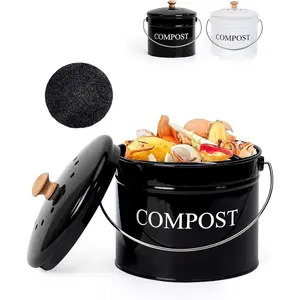 Compost Bin - 1 Gallon Countertop Composter with Lid and Charcoal Filters, Rust Proof Indoor Bucket for Kitchen Food Waste