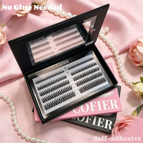 [Single Box Only]Cofier No Glue DIY Lash Kit lash lift kit at home Press on Lash Self-Adhesive Eyelash Kit Individual Lashes Beginner Friendly with Tweezers 80/90/120 Pcs Cosmetic Makeup bottom lash clusters, Lash Cluster, C Curl, Eyelash False Eyelashes