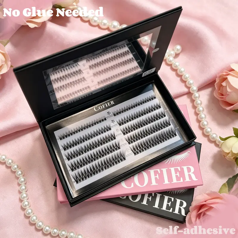[Single Box Only]Cofier No Glue DIY Lash Kit lash lift kit at home Press on Lash Self-Adhesive Eyelash Kit Individual Lashes Beginner Friendly with Tweezers 80/90/120 Pcs Cosmetic Makeup bottom lash clusters, Lash Cluster, C Curl, Eyelash False Eyelashes