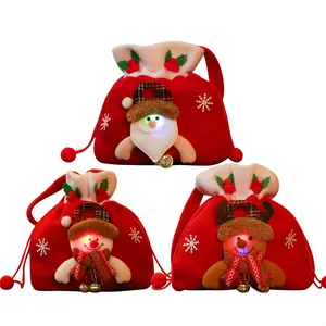 3Pcs Christmas Gift Bags, Reusable New Drawstring Design Gift Bag with 3D Doll, for Christmas Gifts, Party-Gifts, Candy, Apples