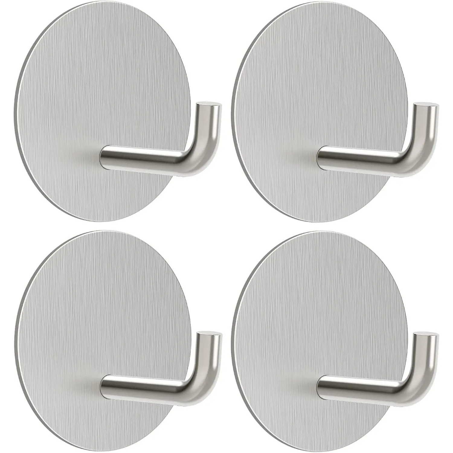 Adhesive Hooks, Small Metal Shower Wall Stick on Hooks, , 2 Extra Adhesive Strips, Round, , 4 count