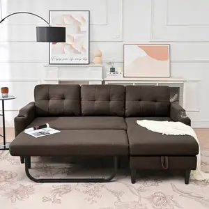 [SOIYELIFE] Chinese style brown fabric sofa with storage function, 74.8 inches long, extra large, stable and durable