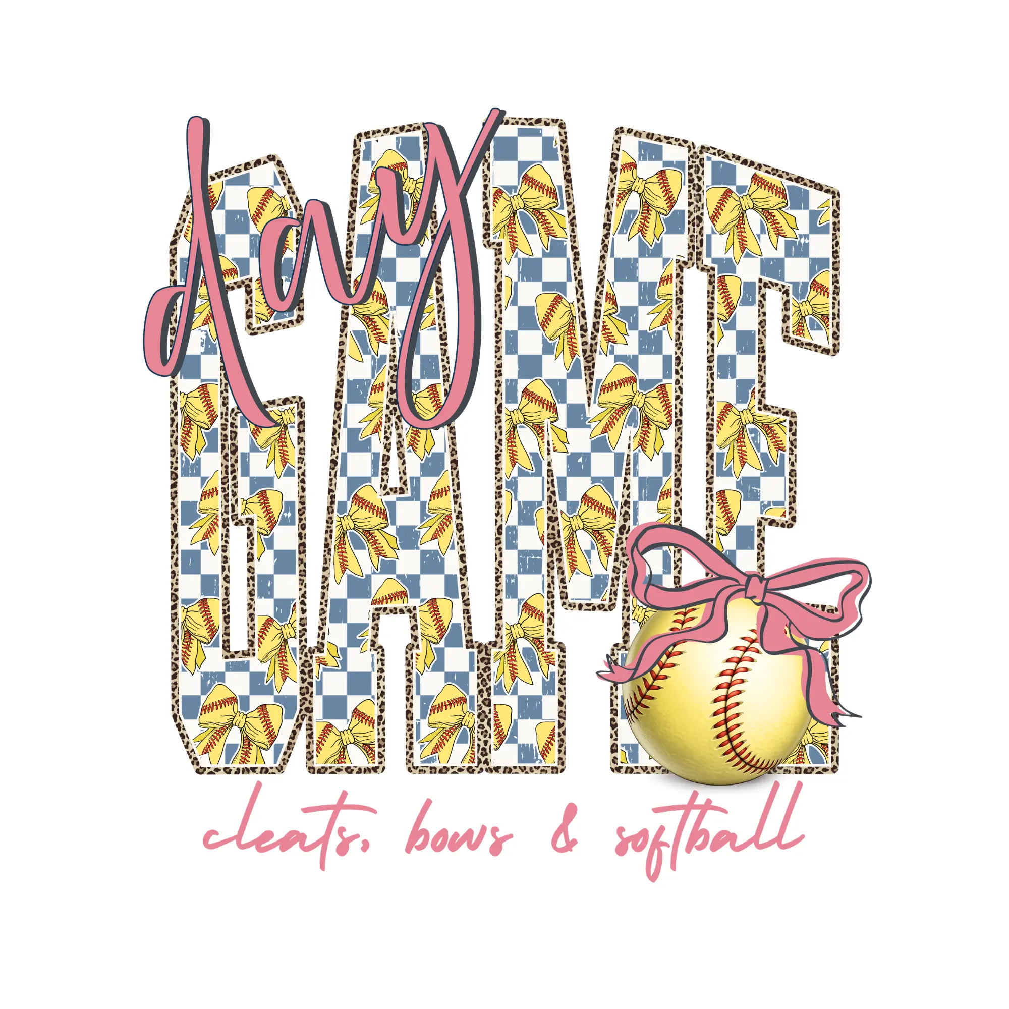 Softball Game Day with Matching Pocket Choose Light Pink or Dark Red writing Direct To Film Print, DTF Print, Ready To Press Print For T-Shirts