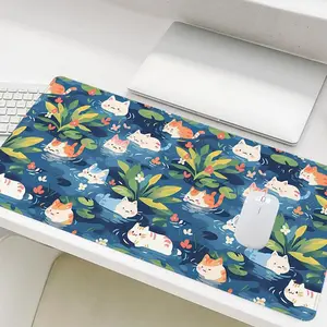 Cute Cat Pattern Mouse Pad, 1 Count Rectangle Gaming Mouse Pad, Non-slip Rubber Base Stitched Edge Desk Pad for Desk Laptop Desktop