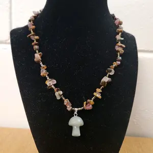 Handmade Crystal Necklace made from Strawberry Quartz and Garnet with a beautiful Labradorite Mushroom Pendant