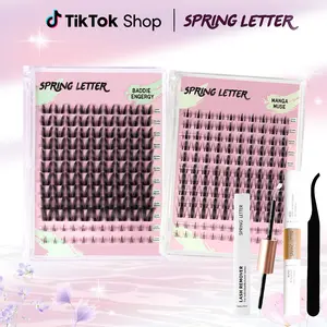 DIY Lash Cluster Kit – Fluffy & Dense Curled Lashes, Multiple Lengths, Full Set with Bond, Seal & Tweezers Waterproof and Glue Fox Eye Eyelashes Lashlift Long-Lasting easy home use spikes